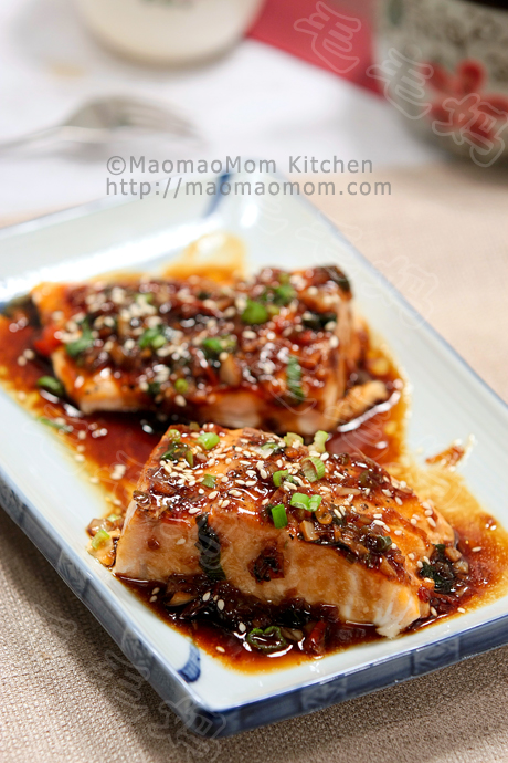 中式烤三文鱼final 中式烤三文鱼 Baked salmon with Savory Chinese sauce