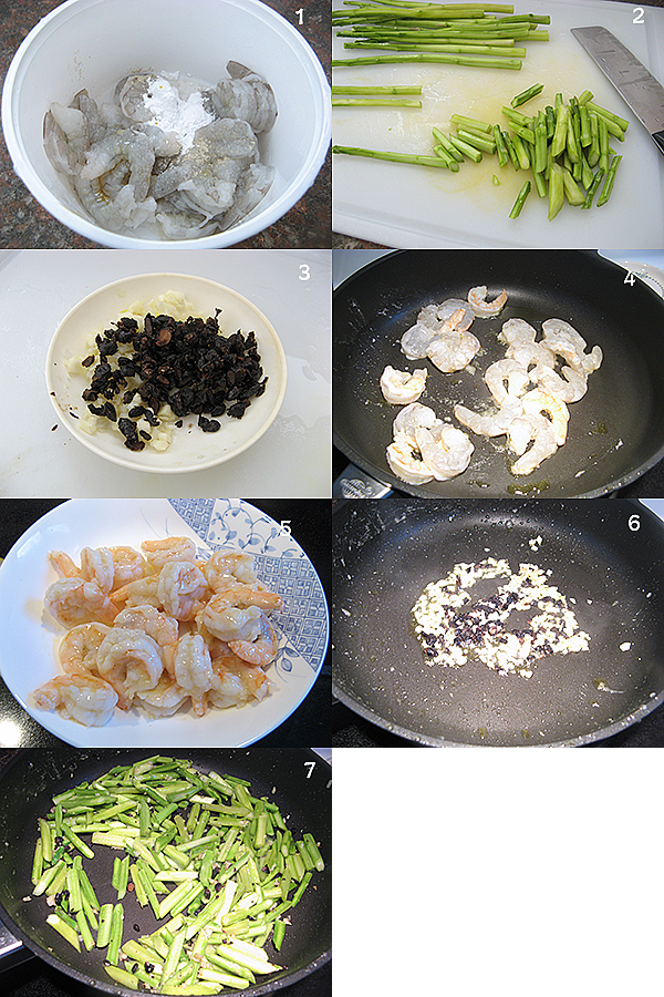  豆豉蒜蓉芦笋虾Shrimp and asparagus stir fry in garlic and fermented black bean sauce