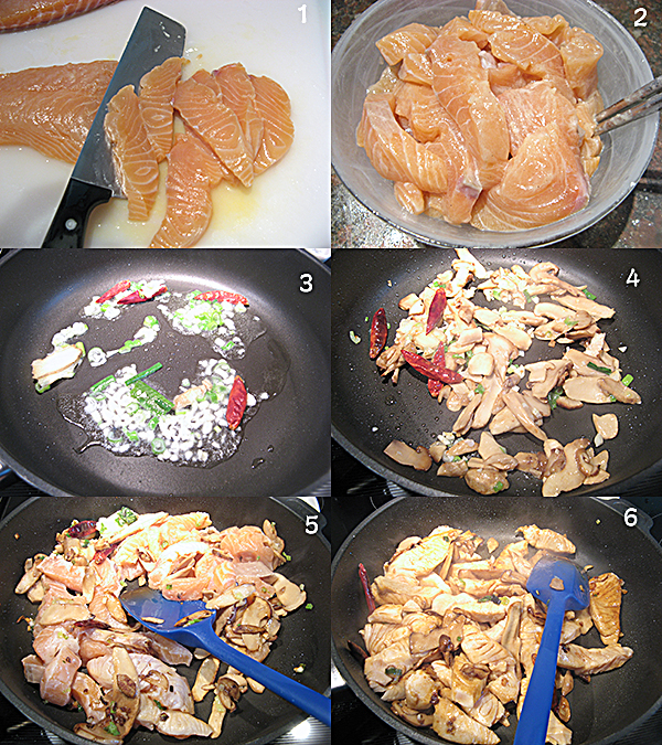  松茸炒三文鱼Matsutake mushroom and salmon fish stir fry