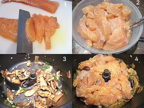  牛肝菌炒三文鱼片Boletus mushroom and salmon fish stir fry