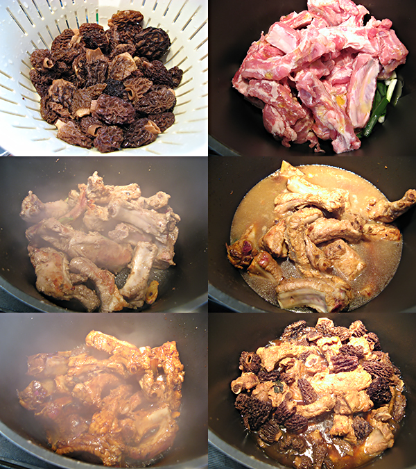 羊肚菌烧排骨1 羊肚菌烧排骨Braised pork ribs and Morchella vulgaris in soy sauce