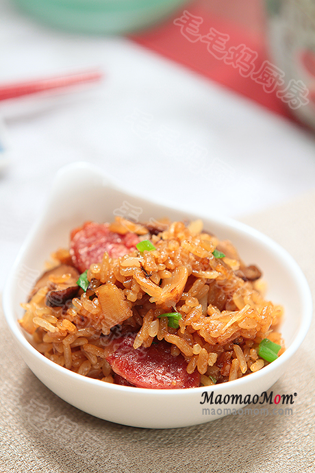 香菇干贝腊肠油饭 Chinese sticky rice with mushroom, scallops and sausage